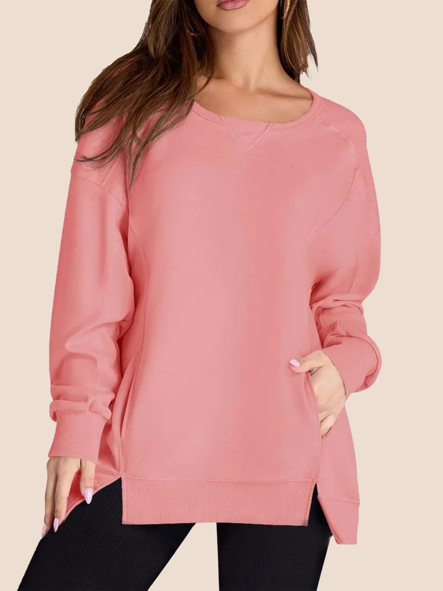 Women's High Low Side Slit Pullover Sweatshirt With Pockets (Buy 2 Free Shipping)