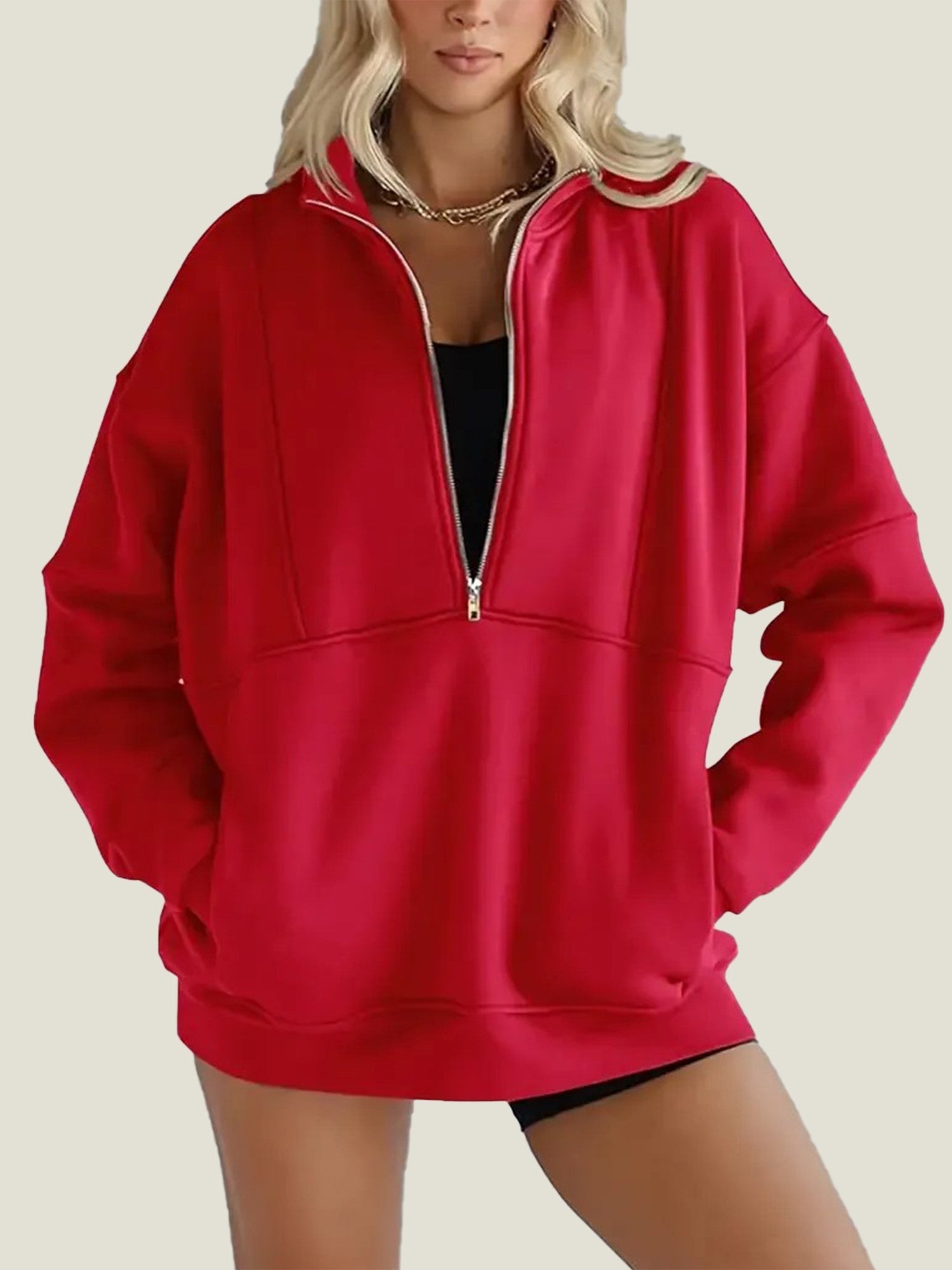 Women's Half Zip Oversized Sweatshirt with Pockerts (Buy 2 Free Shipping)