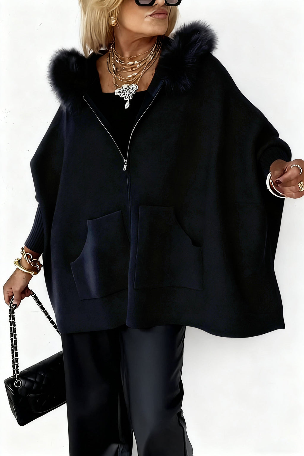 Women's Fur Collar Solid Color Casual Jacket