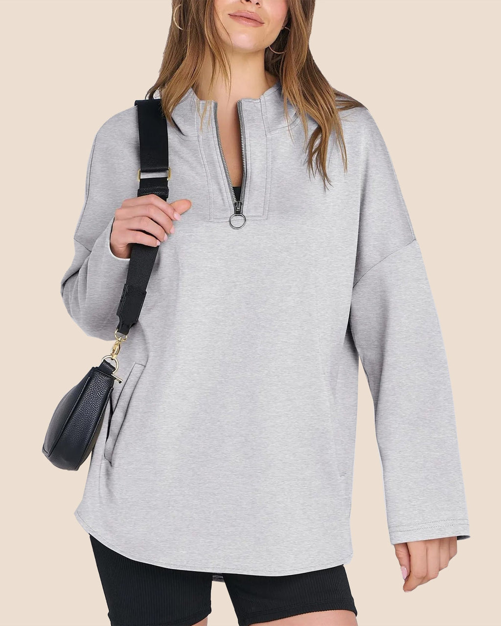 Women's Quarter Zip Oversized Tunic Hoodie (Buy 2 Free Shipping)