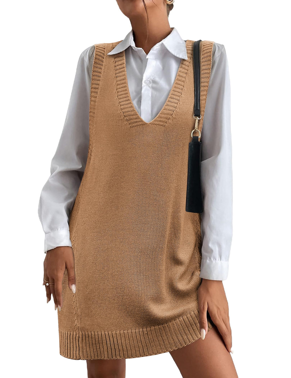 Women's V-Neck Sweater Vest Dress with Pockets (Buy 2 Free Shipping)