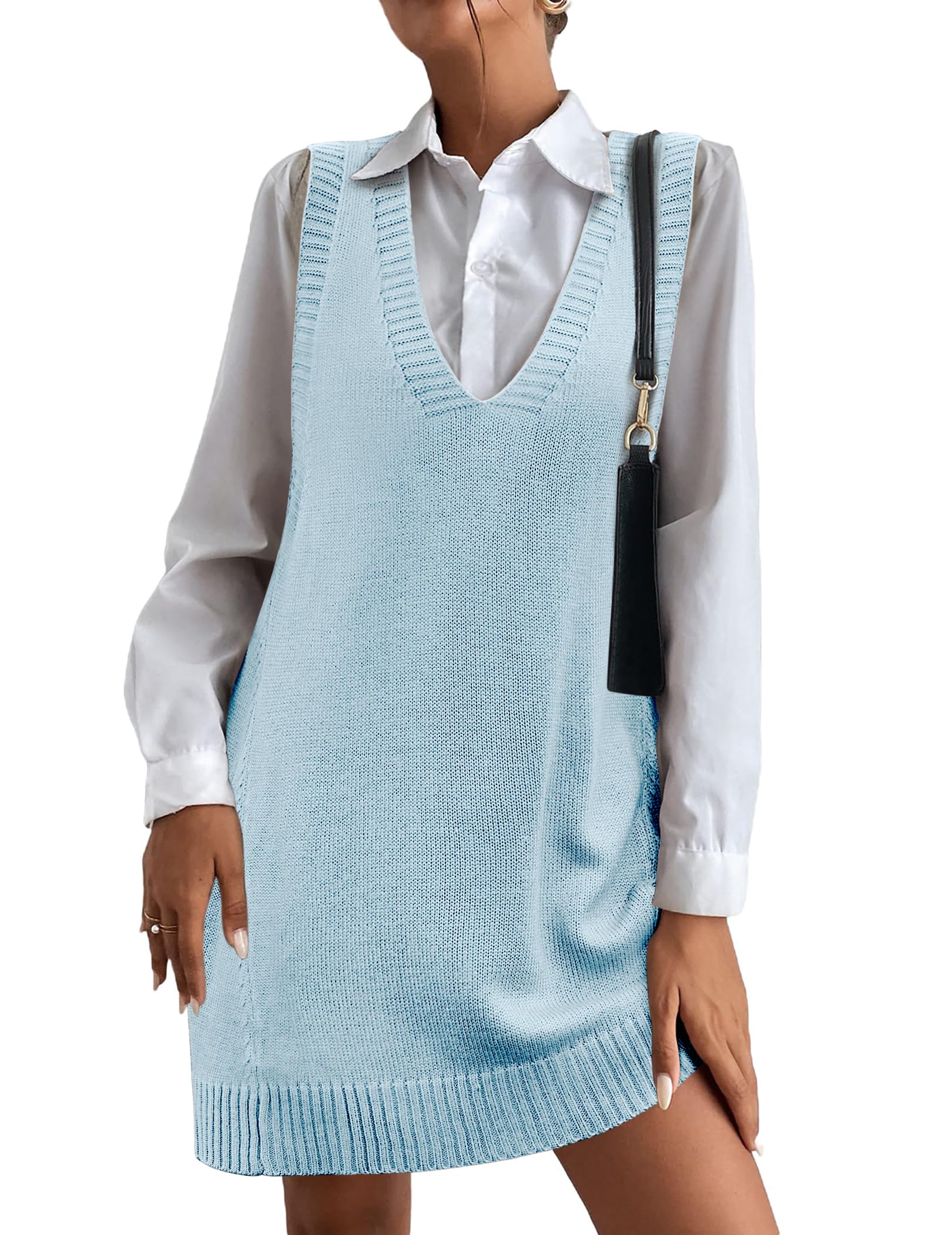 Women's V-Neck Sweater Vest Dress with Pockets (Buy 2 Free Shipping)