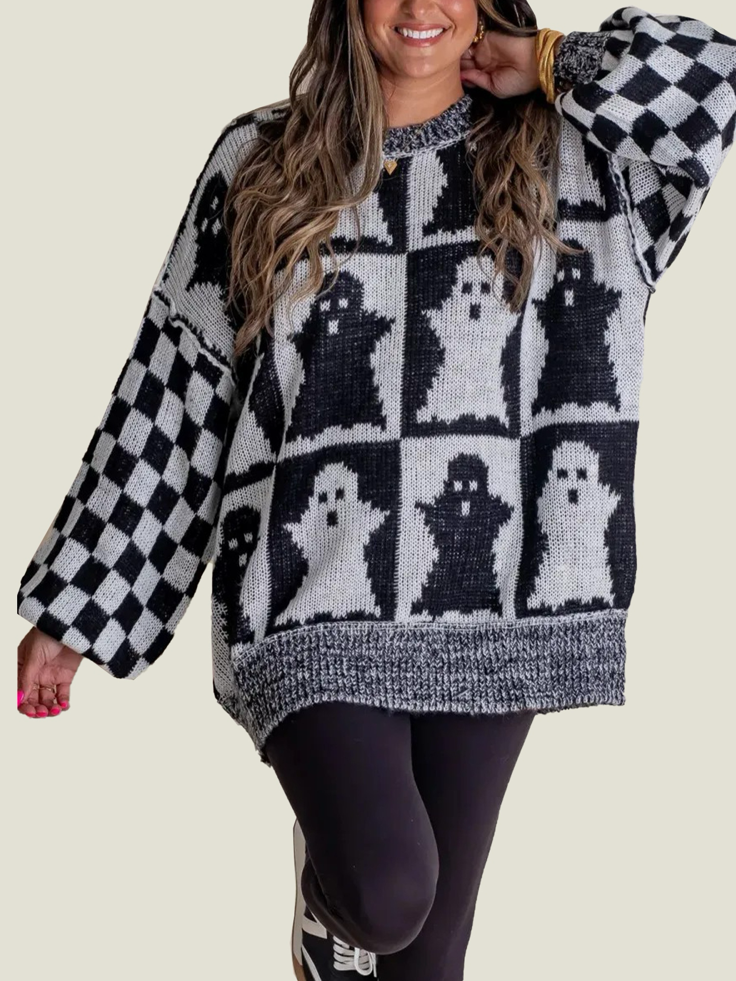 Women's Halloween Checkered Sweater - Spooky Season (Buy 2 Free Shipping)