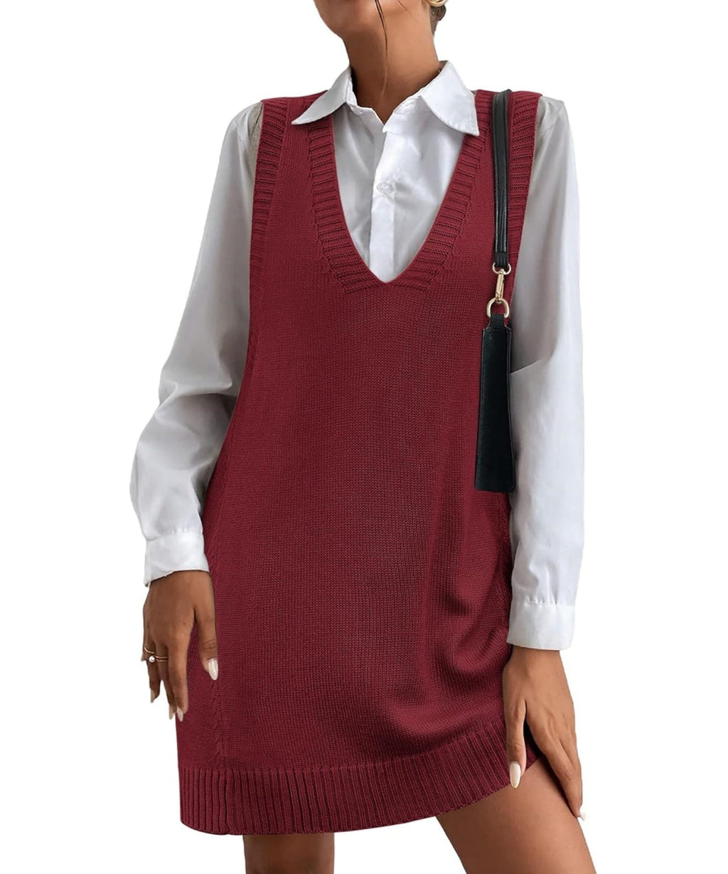 Women's V-Neck Sweater Vest Dress with Pockets (Buy 2 Free Shipping)