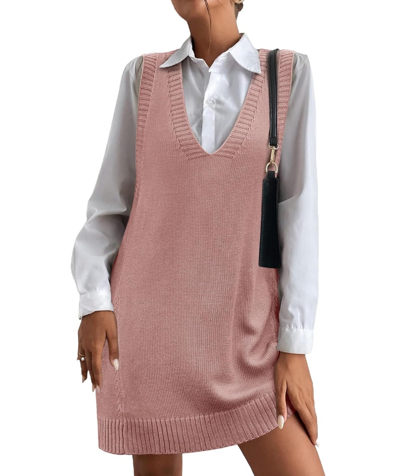 Women's V-Neck Sweater Vest Dress with Pockets (Buy 2 Free Shipping)