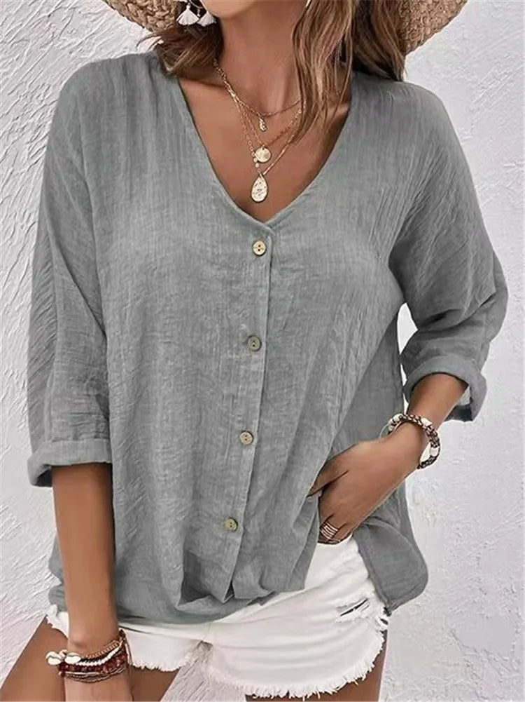 Rosalinda - Summer Linen Blouse With Button