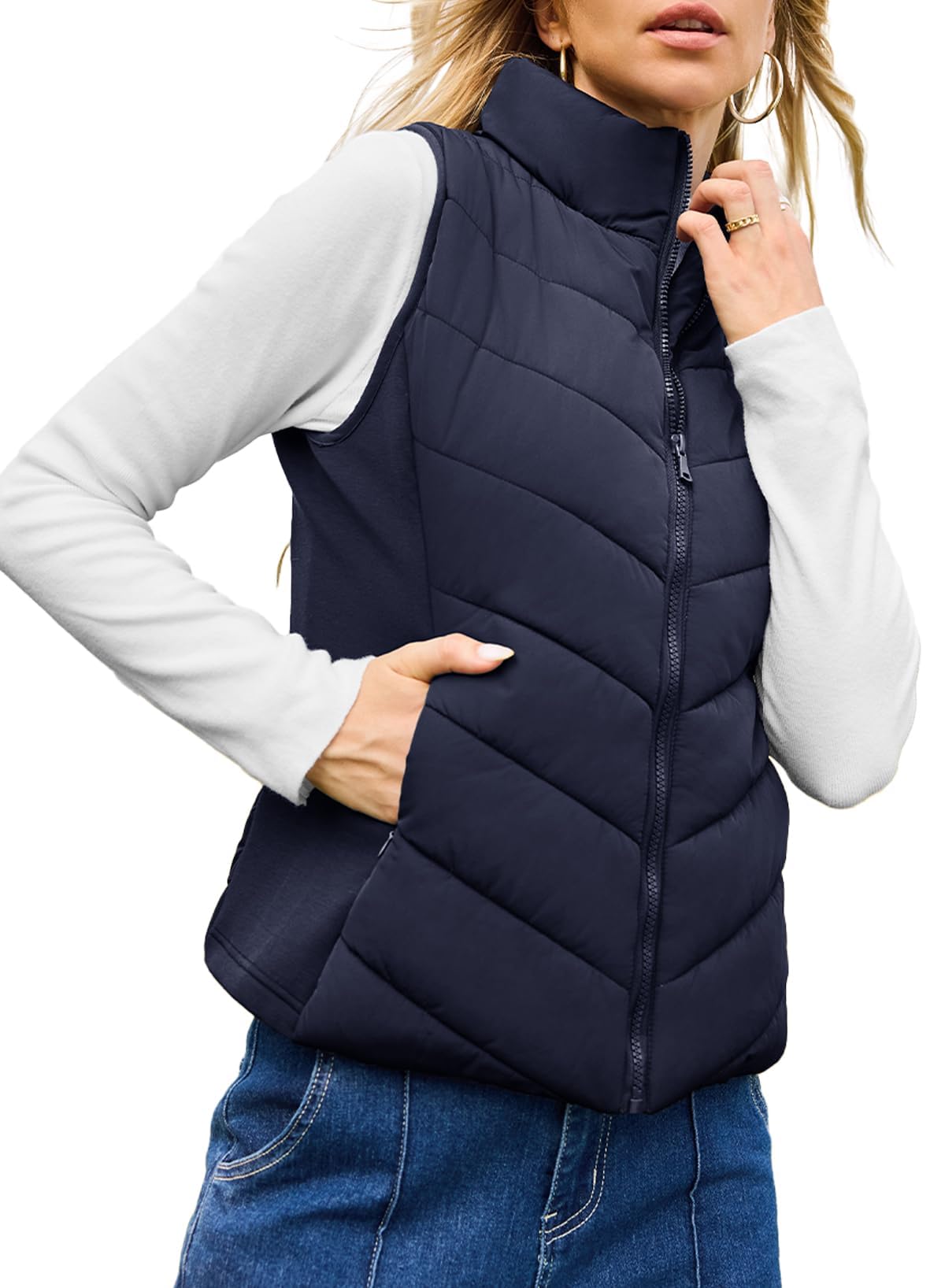 Women's Sleeveless Zip Up Stand Collar Quilted Puffer Vest (Buy 2 Free Shipping)