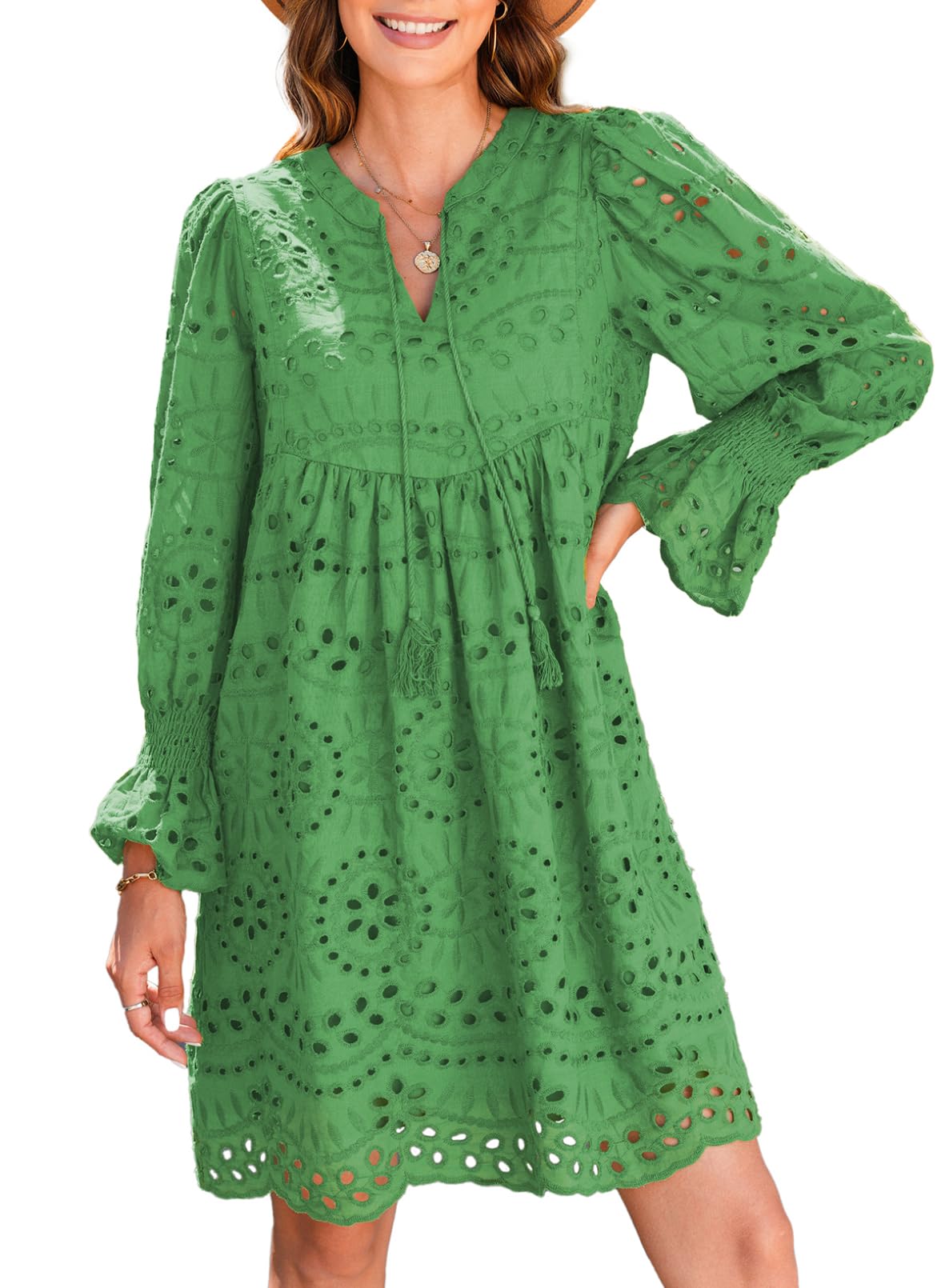 Women’s V Neck Eyelet Lace Dress (Buy 2 Free Shipping)